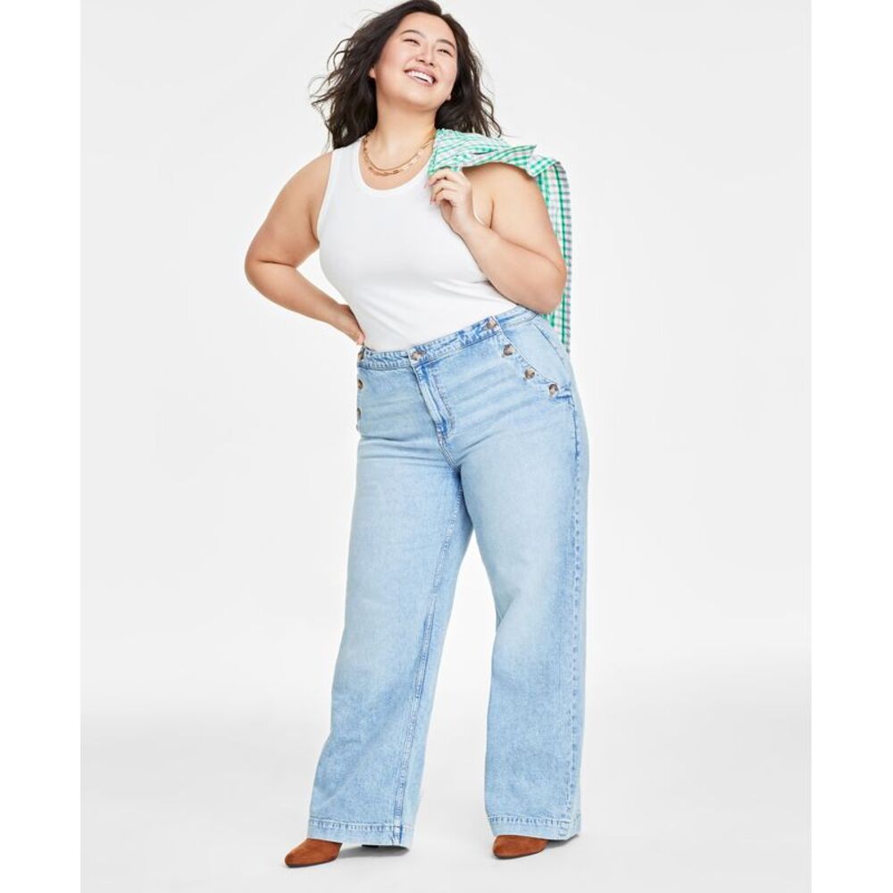 Plus Size Sailor High-Rise Wide-Leg Jeans